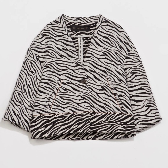 Zara Zebra Print Crop Jacket Sz Small - Picture 5 of 7